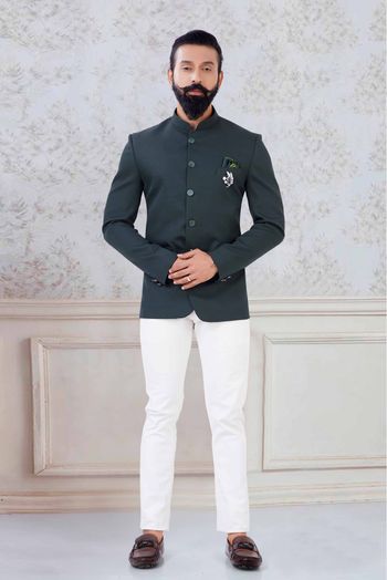 Imported Fabric Jodhpuri Suit In Green  Colour-SH5600112