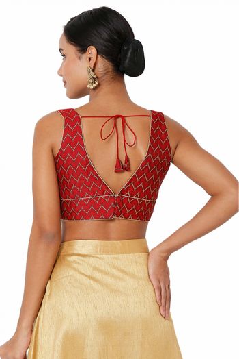 Jacquard Back Open Padded Blouse In Maroon Colour - BL4740961