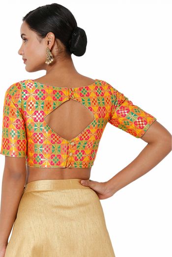 Jacquard Back Open Padded Blouse In Multicolour - BL4740967