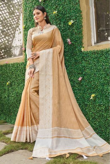 Linen Woven Saree In Orange Colour - SR5414529