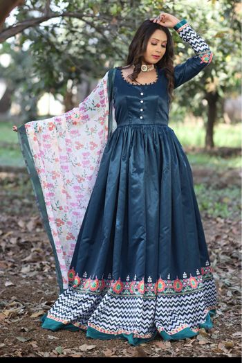 Taffeta Silk Embroidery Gown In Black Colour