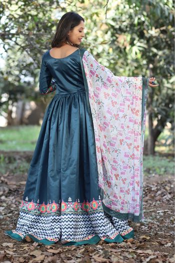 Malai Silk Digital Print Gown In Teal Blue Colour - GW1780579