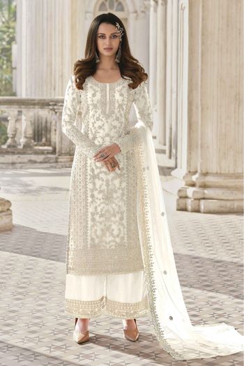 Buy Palazzo Pant Cream Embroidered Straight / Trouser Suits Online for  Women in USA