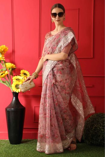 Organza Printed Saree In Pink Colour - SR5415160