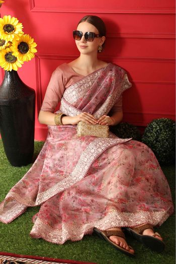 Organza Printed Saree In Pink Colour - SR5415160