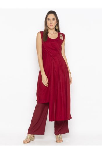 Plus Size Cotton Kurta Set In Maroon Colour - KR2711183