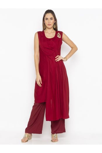 Plus Size Cotton Kurta Set In Maroon Colour - KR2711183