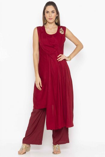 Plus Size Cotton Kurti In Maroon Colour - KR2711159