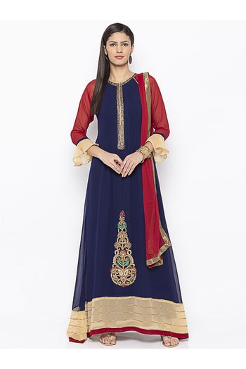 Plus Size Georgette Anarakali Suit In Navy Blue Colour - SS2711198