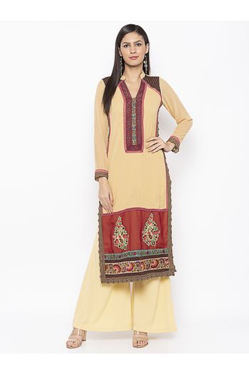 Plus Size Georgette Kurta Set In Beige Colour - KR2711165