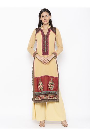 Plus Size Georgette Kurta Set In Beige Colour - KR2711165