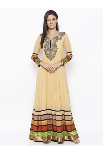 Plus Size Georgette Kurta Set In Beige Colour - KR2711169