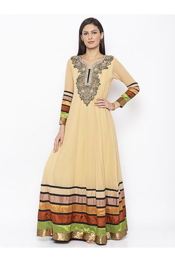 Plus Size Georgette Kurta Set In Beige Colour - KR2711169