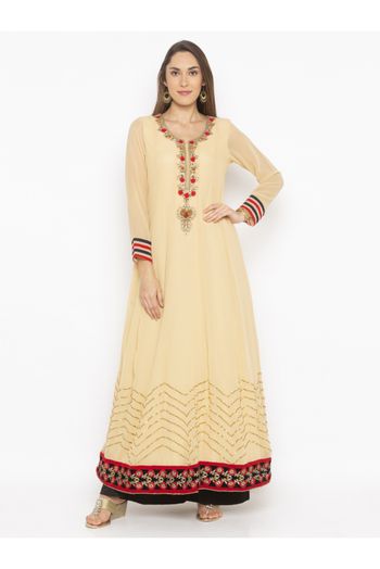 Plus Size Georgette Kurta Set In Beige Colour - KR2711171