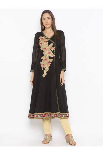 Plus Size Georgette Kurta Set In Black Colour - KR2711166