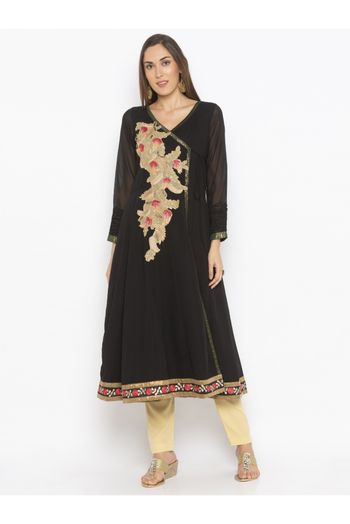 Plus Size Georgette Kurta Set In Black Colour - KR2711166