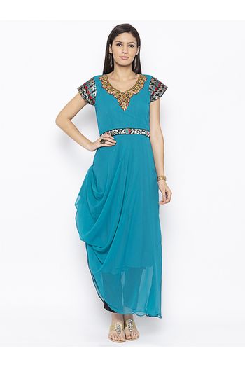 Plus Size Georgette Kurta Set In Blue Colour - KR2711170