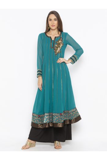 Plus Size Georgette Kurta Set In Green Colour - KR2711180