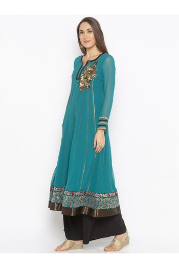 Plus Size Georgette Kurta Set In Green Colour - KR2711180