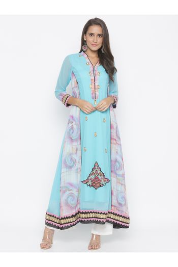 Plus Size Georgette Kurta Set In Light Blue Colour - KR2711177