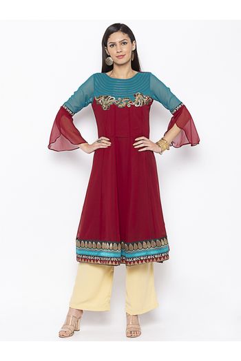 Plus Size Georgette Kurta Set In Maroon Colour - KR2711163