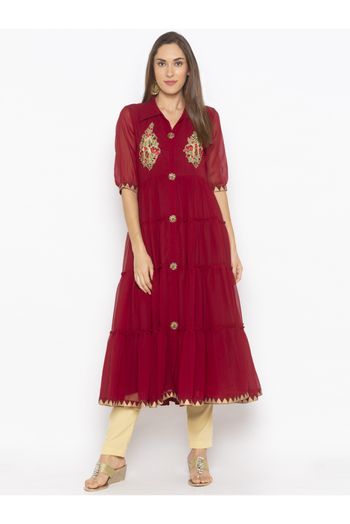 Plus Size Georgette Kurta Set In Maroon Colour - KR2711181