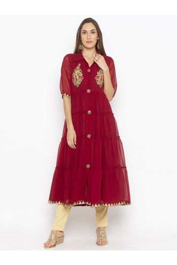 Plus Size Georgette Kurta Set In Maroon Colour - KR2711181