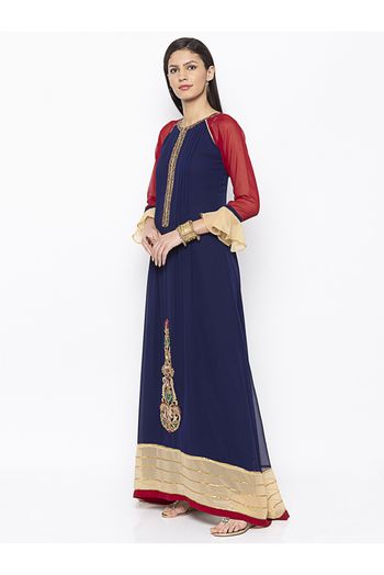 Plus Size Georgette Kurta Set In Navy Blue Colour - KR2711174