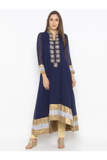 Plus Size Georgette Kurta Set In Navy Blue Colour - KR2711175