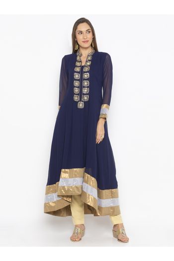 Plus Size Georgette Kurta Set In Navy Blue Colour - KR2711175