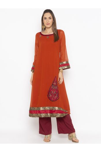 Plus Size Georgette Kurta Set In Orange Colour - KR2711160