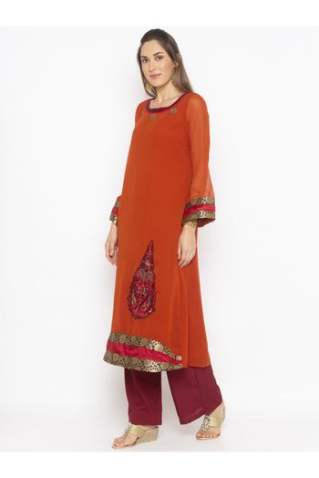 Plus Size Georgette Kurta Set In Orange Colour - KR2711160