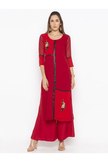 Plus Size Georgette Kurta Set In Red Colour - KR2711178