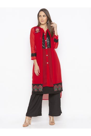 Plus Size Georgette Kurta Set In Red Colour - KR2711179