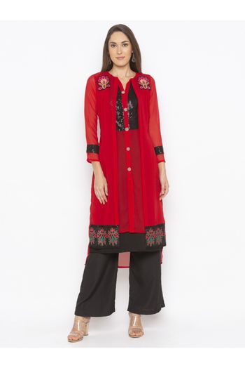 Plus Size Georgette Kurta Set In Red Colour - KR2711179