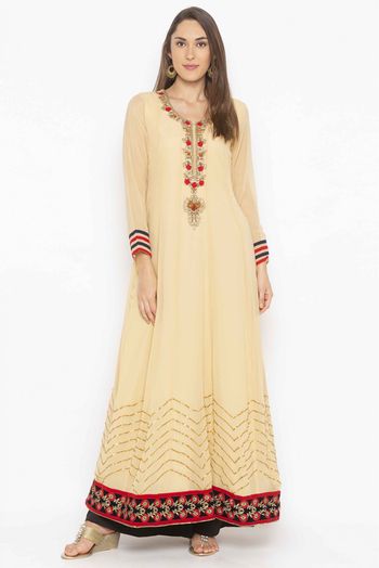 Plus Size Georgette Kurti In Beige Colour - KR2711147