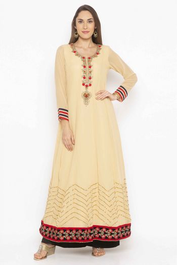 Plus Size Georgette Kurti In Beige Colour - KR2711147