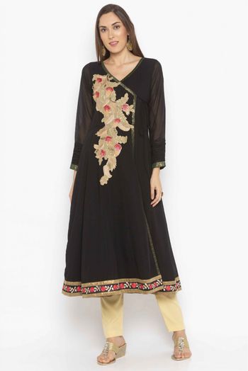 Plus Size Georgette Kurti In Black Colour - KR2711142