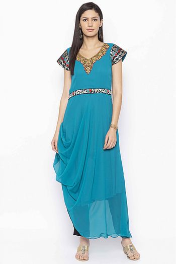 Plus Size Georgette Kurti In Blue Colour - KR2711146