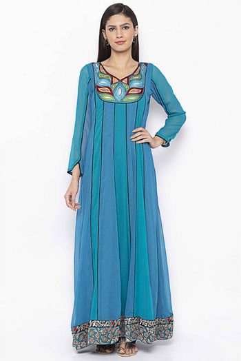 Plus Size Georgette Kurti In Blue Colour - KR2711149