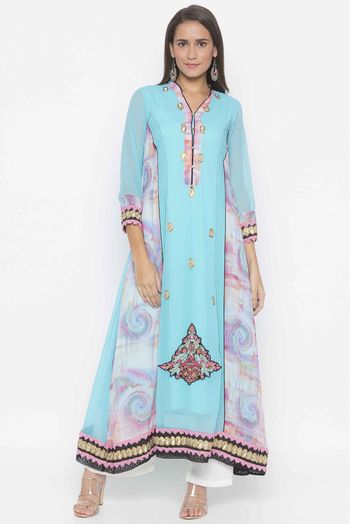 Plus Size Georgette Kurti In Light Blue Colour - KR2711153