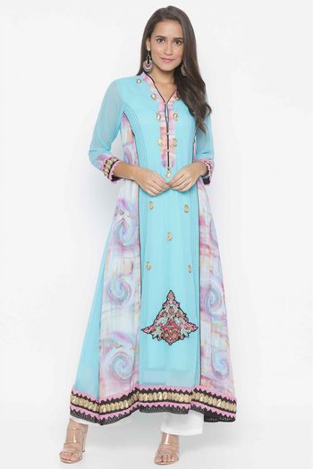 Plus Size Georgette Kurti In Light Blue Colour - KR2711153