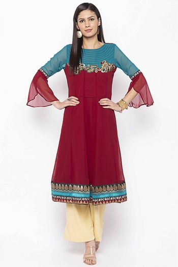 Plus Size Georgette Kurti In Maroon Colour - KR2711139