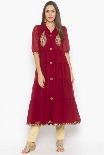 Plus Size Georgette Kurti In Maroon Colour - KR2711157