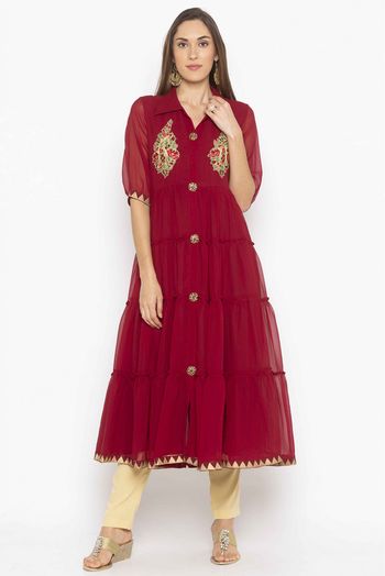 Plus Size Georgette Kurti In Maroon Colour - KR2711157