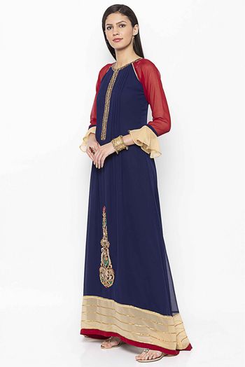 Plus Size Georgette Kurti In Navy Blue Colour - KR2711150