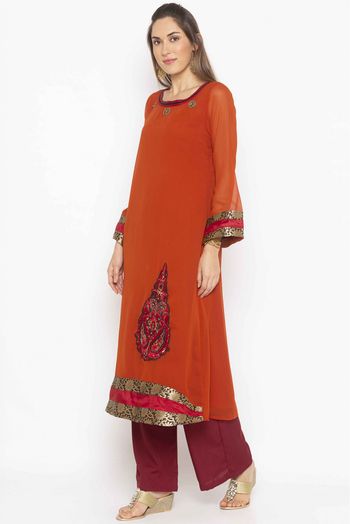 Plus Size Georgette Kurti In Orange Colour - KR2711136