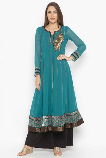 Plus Size Georgette Kurti In Rama Green Colour - KR2711156