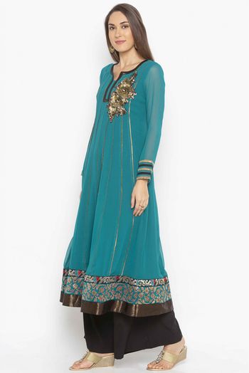 Plus Size Georgette Kurti In Rama Green Colour - KR2711156