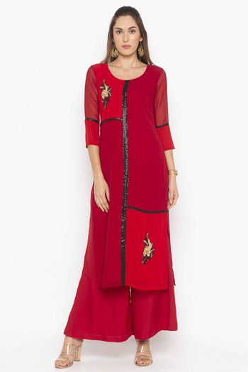 Plus Size Georgette Kurti In Red Colour - KR2711154